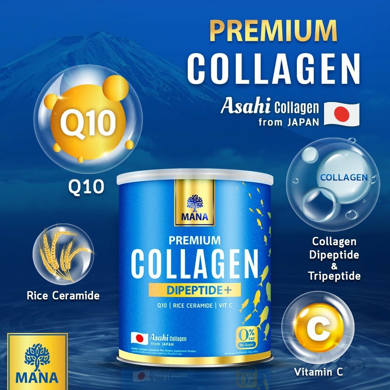 MANA Pure Asahi Collagen Plus Dipeptide Coenzyme Q10 Rice Ceramide Vitamin C