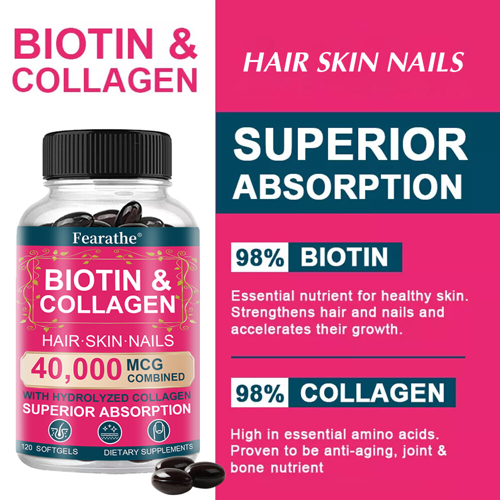 Biotin & Collagen Capsules 40,000mcg Natural Skin Hair Nails Supplement