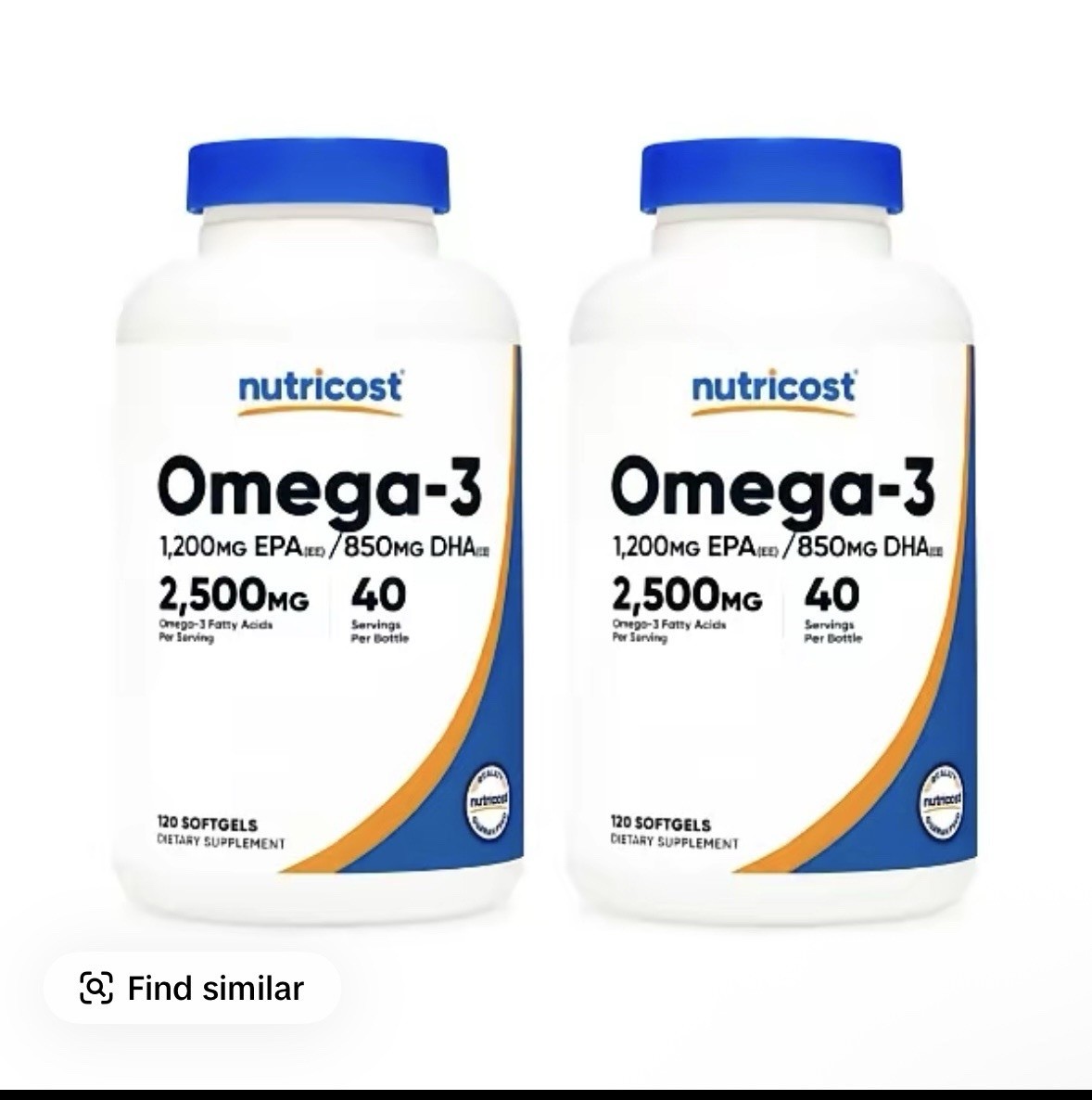 Nutricost Omega-3 Fish Oil 2500mg 120 Softgels Non-GMO Gluten-Free Tested