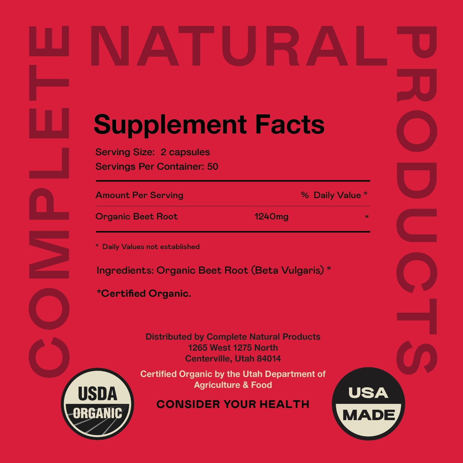 Organic Beet Root Capsules – Made in USA, Boost Energy, Stamina, Nitric Oxide