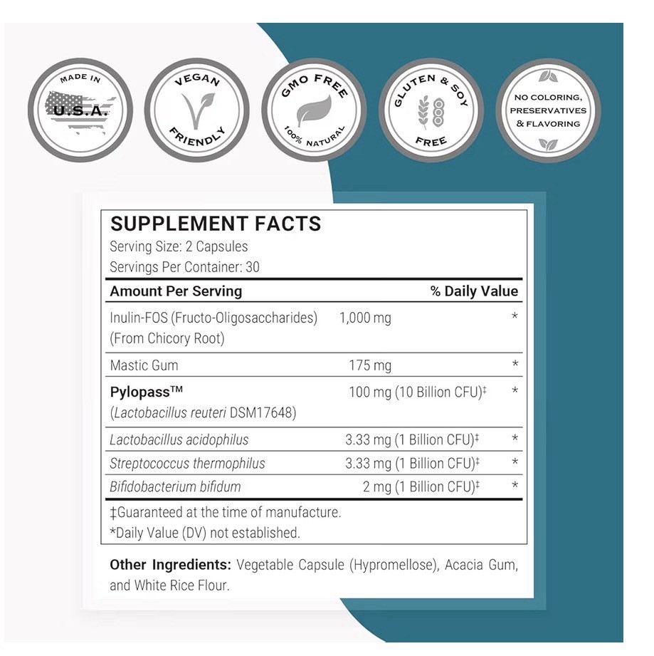 Supersmart H. Pylori Advanced Formula 20 Billion CFU per Day High Potency 60caps