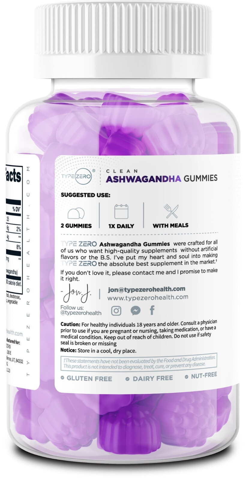 Type Zero Ashwagandha Gummies 1200mg Equivalent (Mixed Berry Flavor) 30 Servings