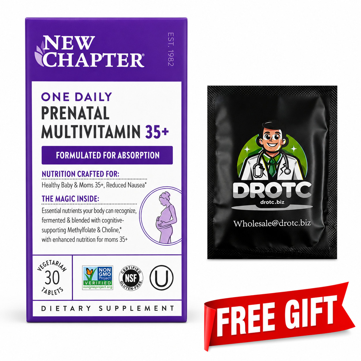 New Chapter Prenatal 35+ One Daily 30 Tabs + Free DR OTC Wipe Gift – Exp 12/26