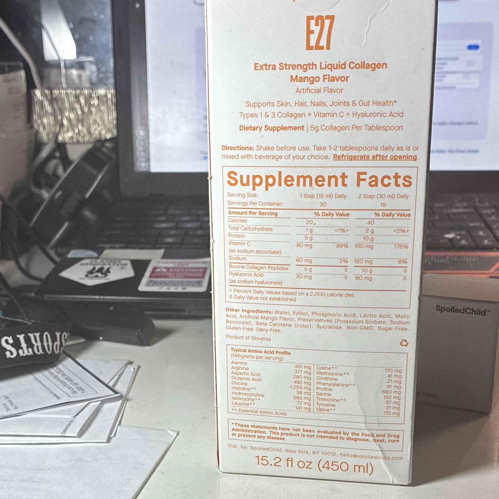 SpoiledChild E27 Extra Strength Liquid Collagen Mango 15.2 fl oz (450 ml)