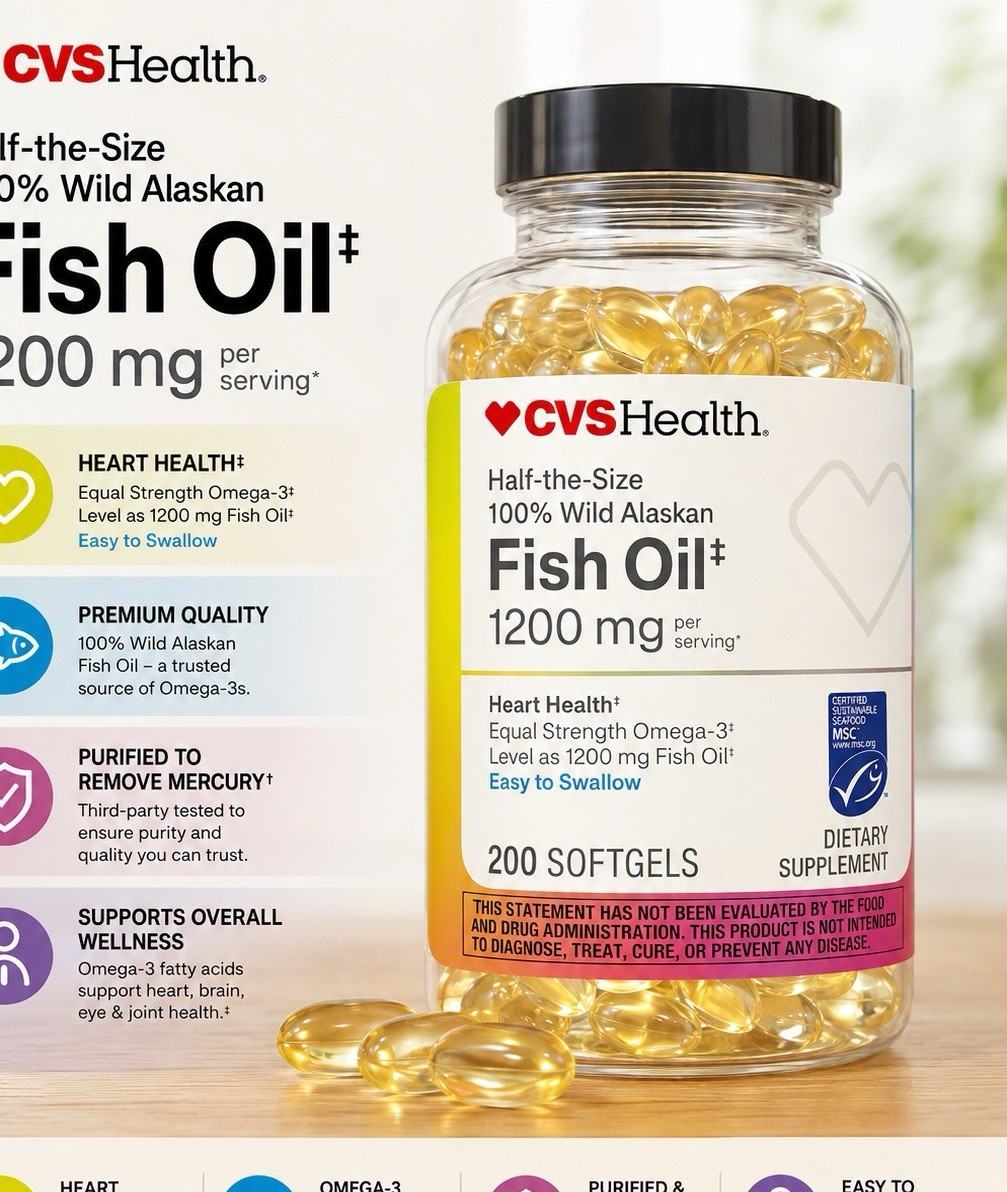 CVS Health Wild Alaskan Fish Oil 1200 mg Easy to Swallow Softgels 200