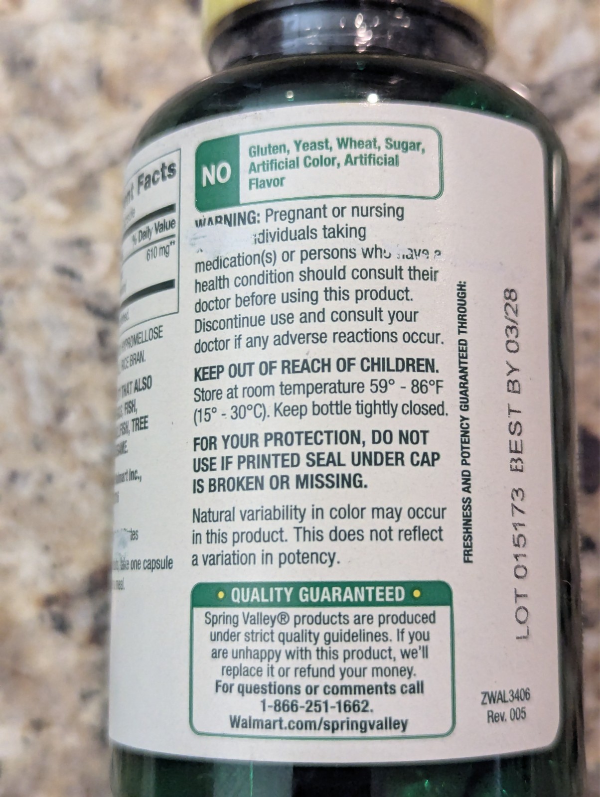 Spring Valley Fenugreek 610mg Wellness Supplement 100 count exp: 03/2028