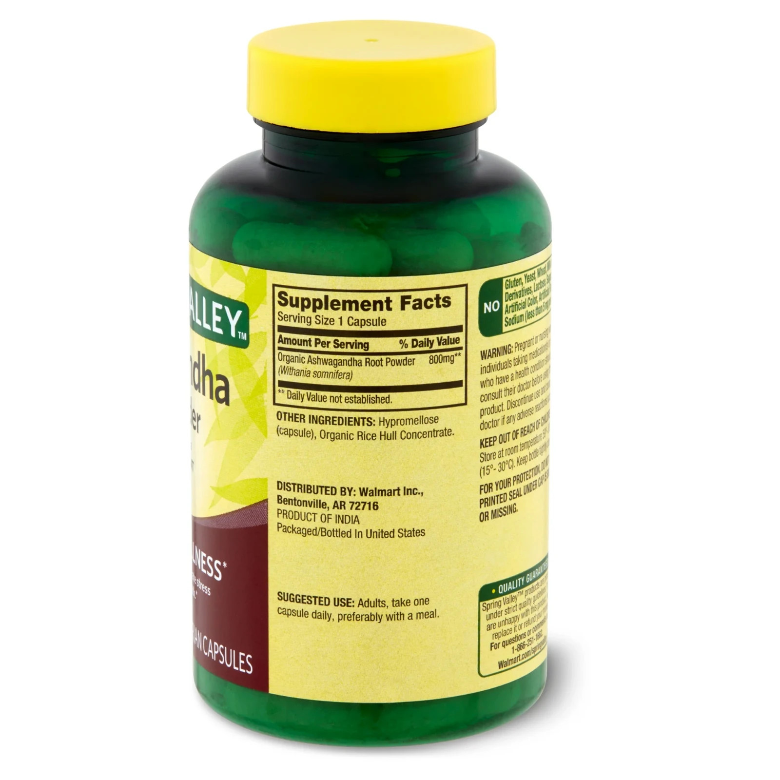 Spring Valley Ashwagandha General Wellness Dietary Supplement 800 mg, 60 Count