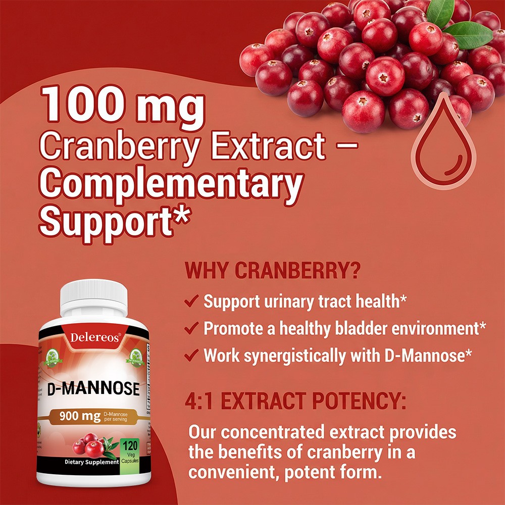 Urinary Tract Support Formula | D-Mannose with Cranberry, 30/60/120 Capsules