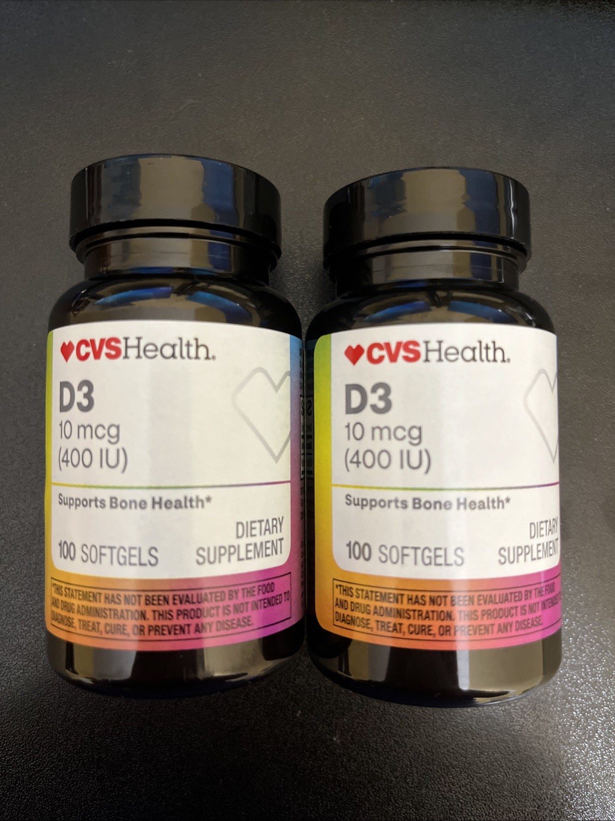 2* CVS Health D3 10 mcg 400 IU Dietary Supplement 100 Softgels ea Exp 07/26