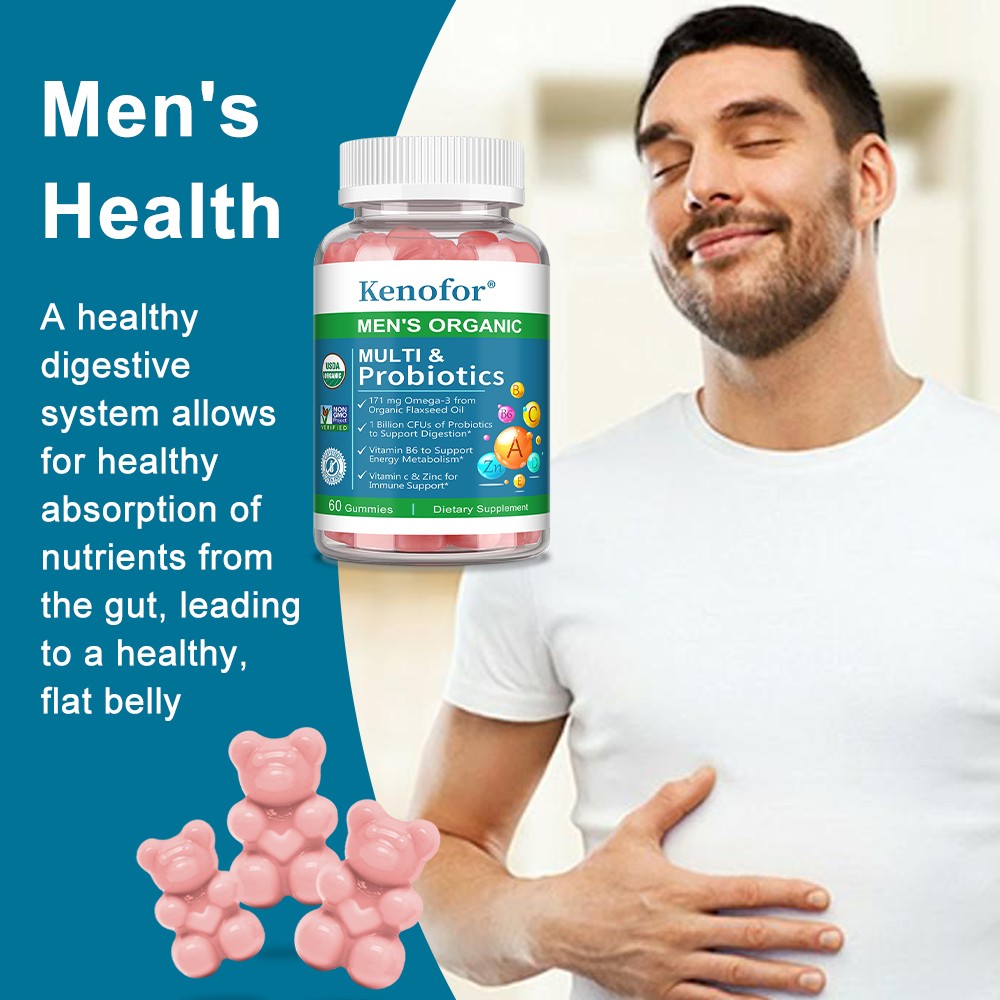 Men Organic Multi & Probiotics Gummies-Multivitamin with Omega-3 for Men Health