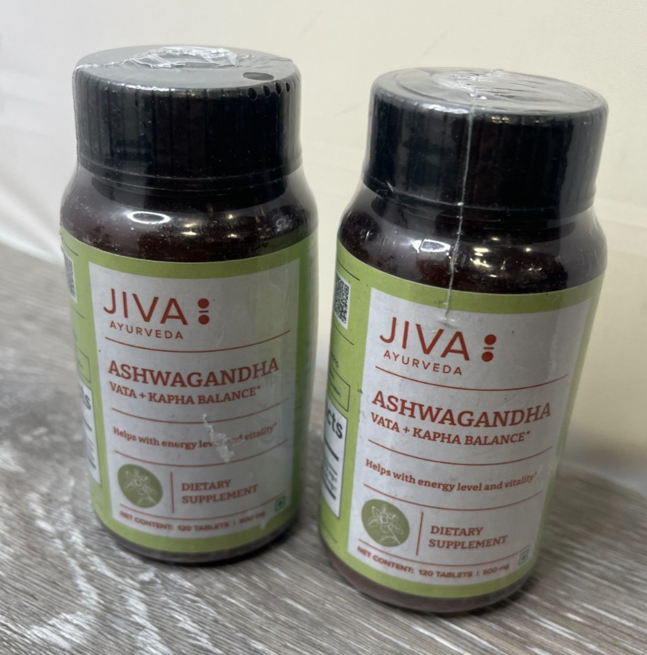 2pk Jiva Ayurveda Ashwagandha Vata+Kapha Balance 120 Tablets each Exp 4/27