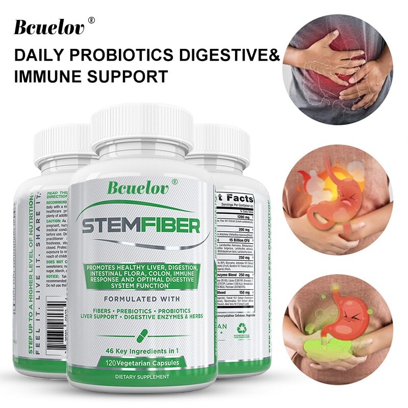 Boost Digestive Health With Fiber Probiotics Enzymes 120 Caps Veggie Capsules