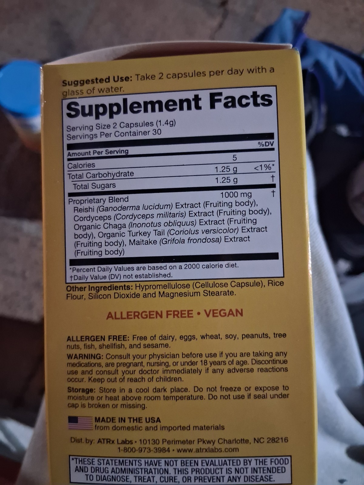 ATRx Labs Immune Support Mushroom Supplement 1000mg 60 Capsules Vegan GF