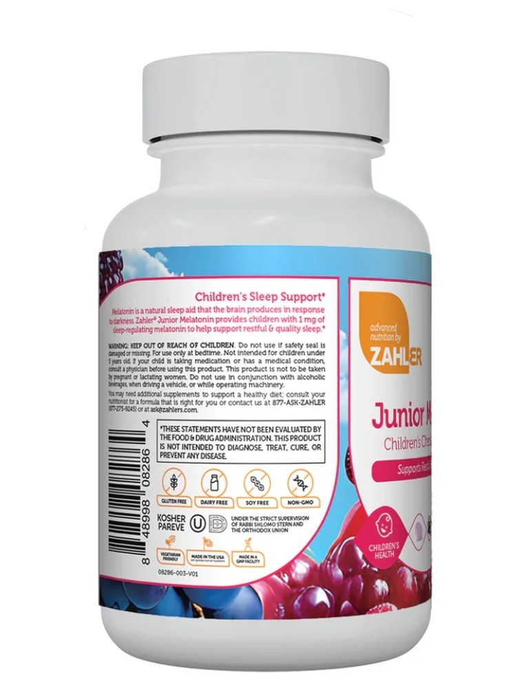 Zahler Junior Melatonin 1mg Children’s Chewable Tablets 60ct Natural Grape