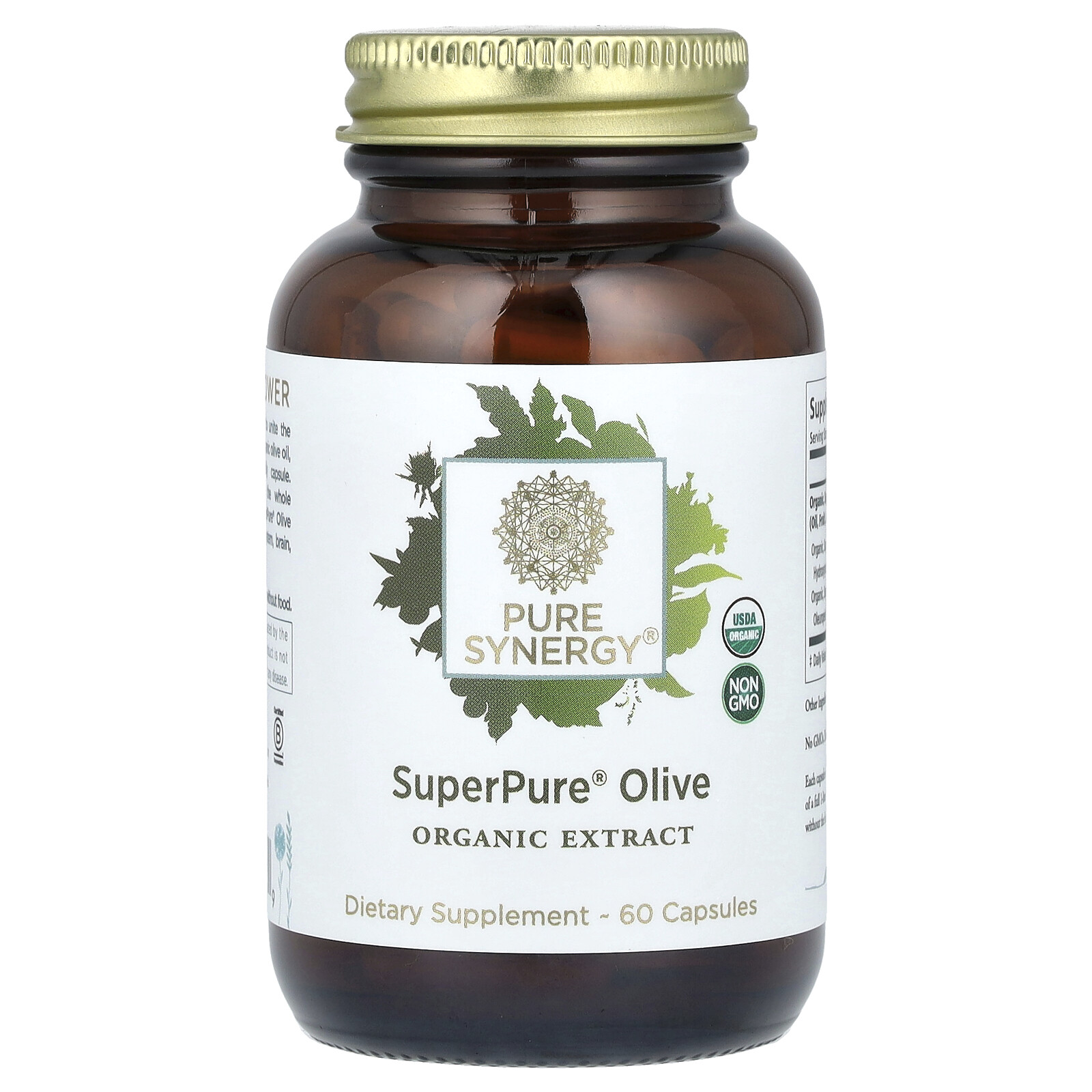 The Synergy Company SuperPure Olive Extract 60 Organic Capsules Dairy-Free,