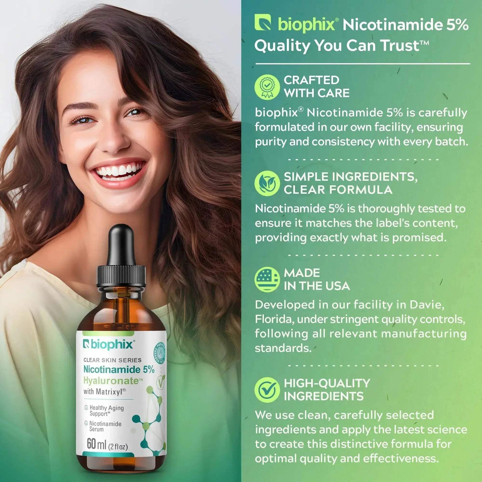 Nicotinamide Age-Defying Liquid Serum 2 oz Hyaluronic Acid Matrixyl Skin Support