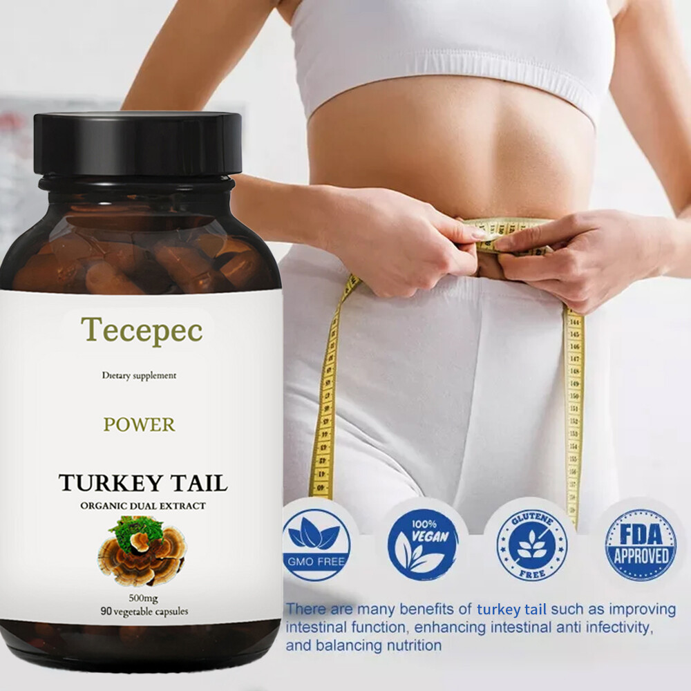 Turkey Tail Mushroom Capsules 500mg, Organic Dual Extract, Digestive Health