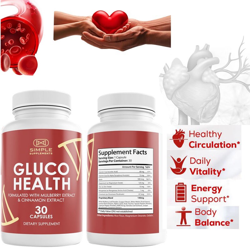 Gluco-Health Blood Health Support Dietary Supplement 30 Capsules