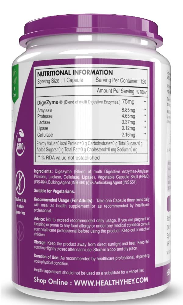 HealthyHey Nutrition Digestive Enzymes 120 VegCapsules Long Expiry