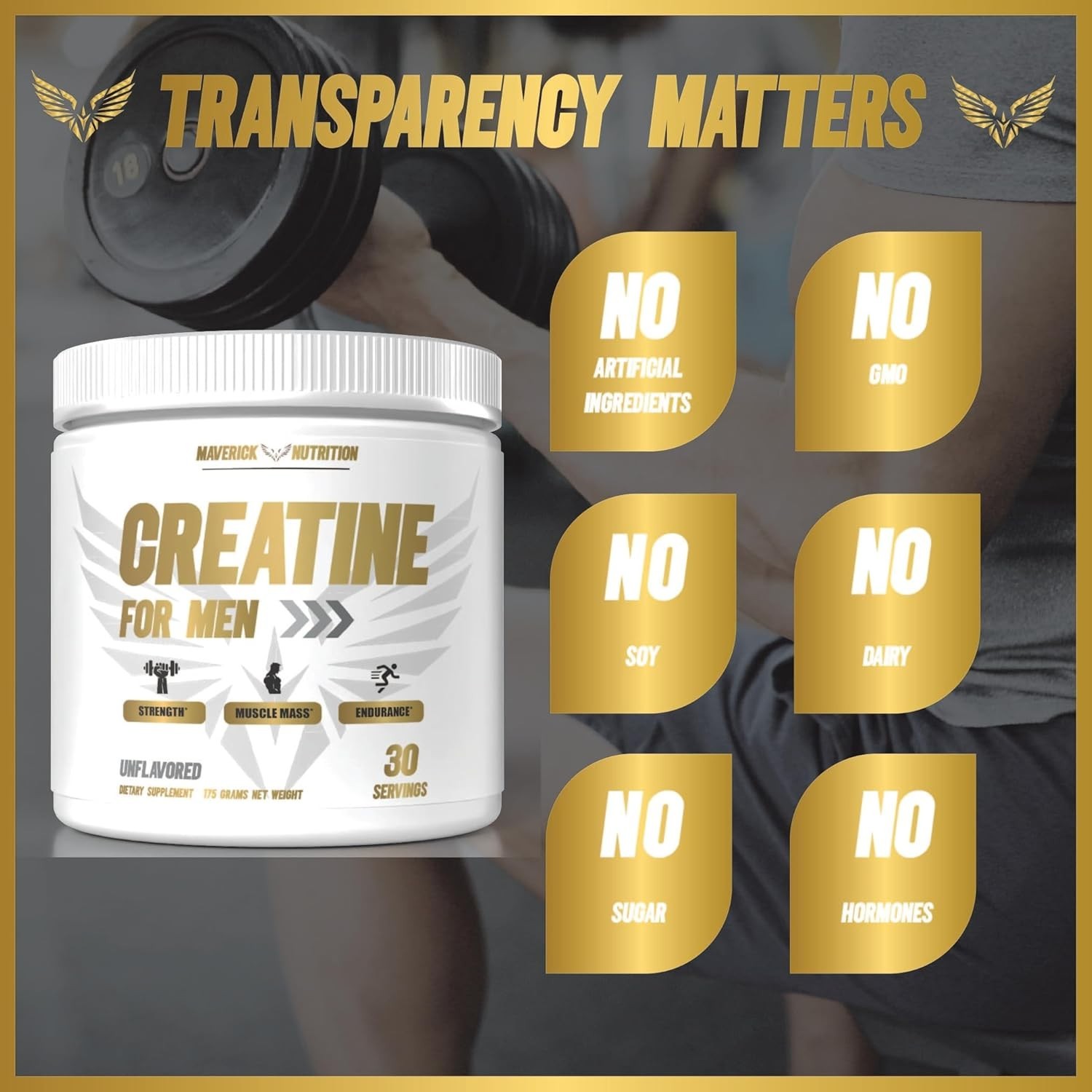 Maverick Nutrition Creatine MonohydratePowder for Men – Unflavored – 30 Srvgs