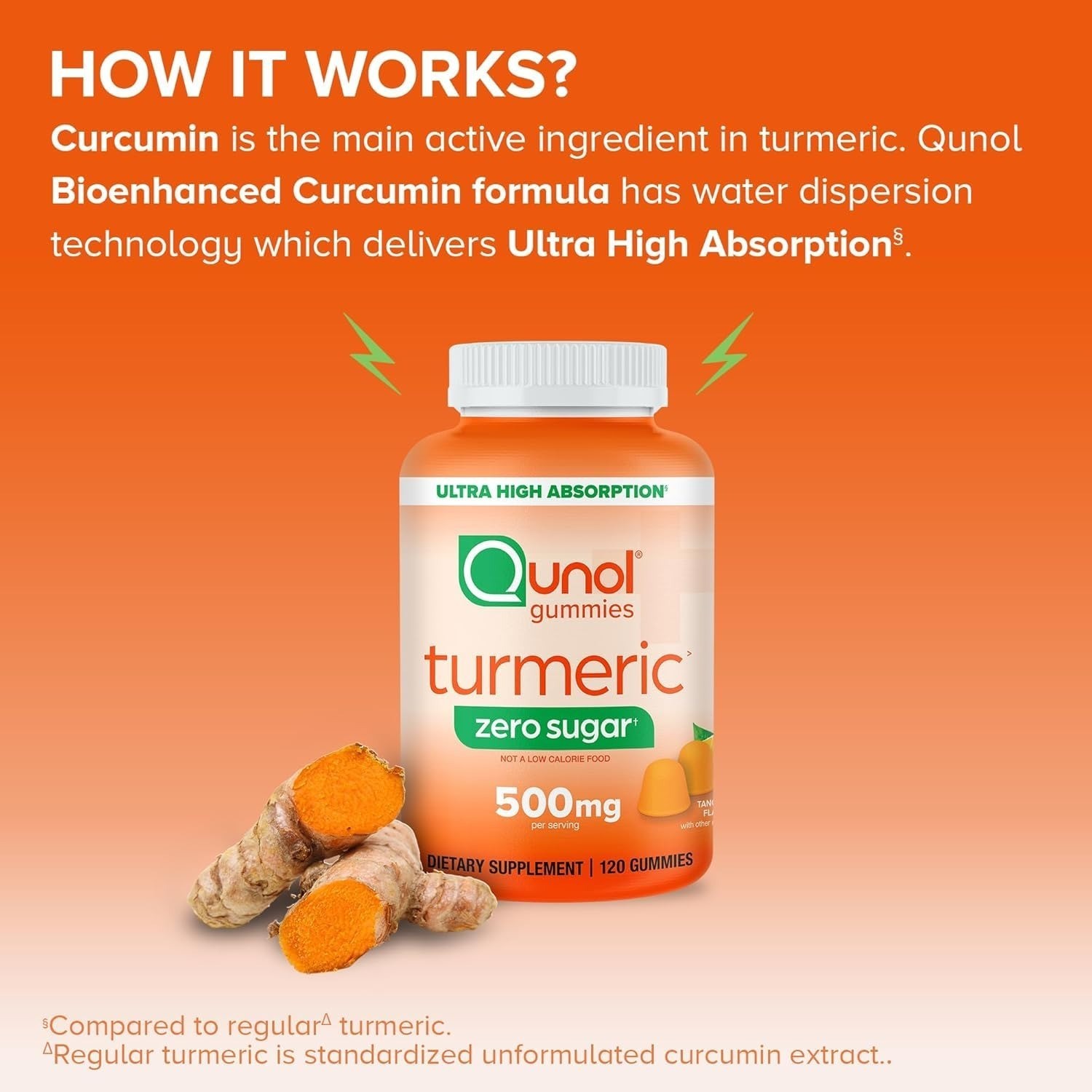 Qunol Zero Sugar Turmeric Gummies 500mg – Joint Support – 120 Count