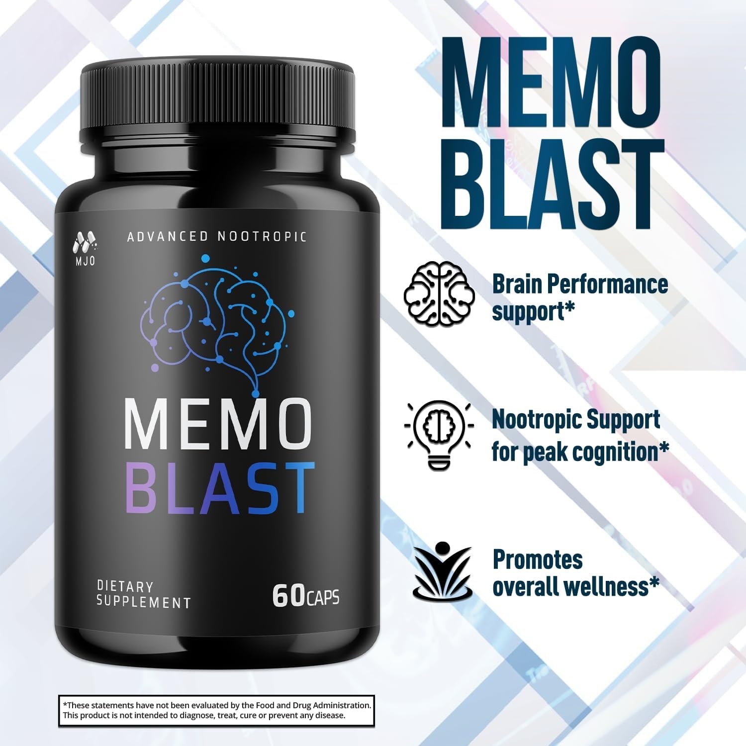 Memo Blast ~ MemoBlast Advanced Nootropic Dietary Supplement 60 Capsules 1Bottle