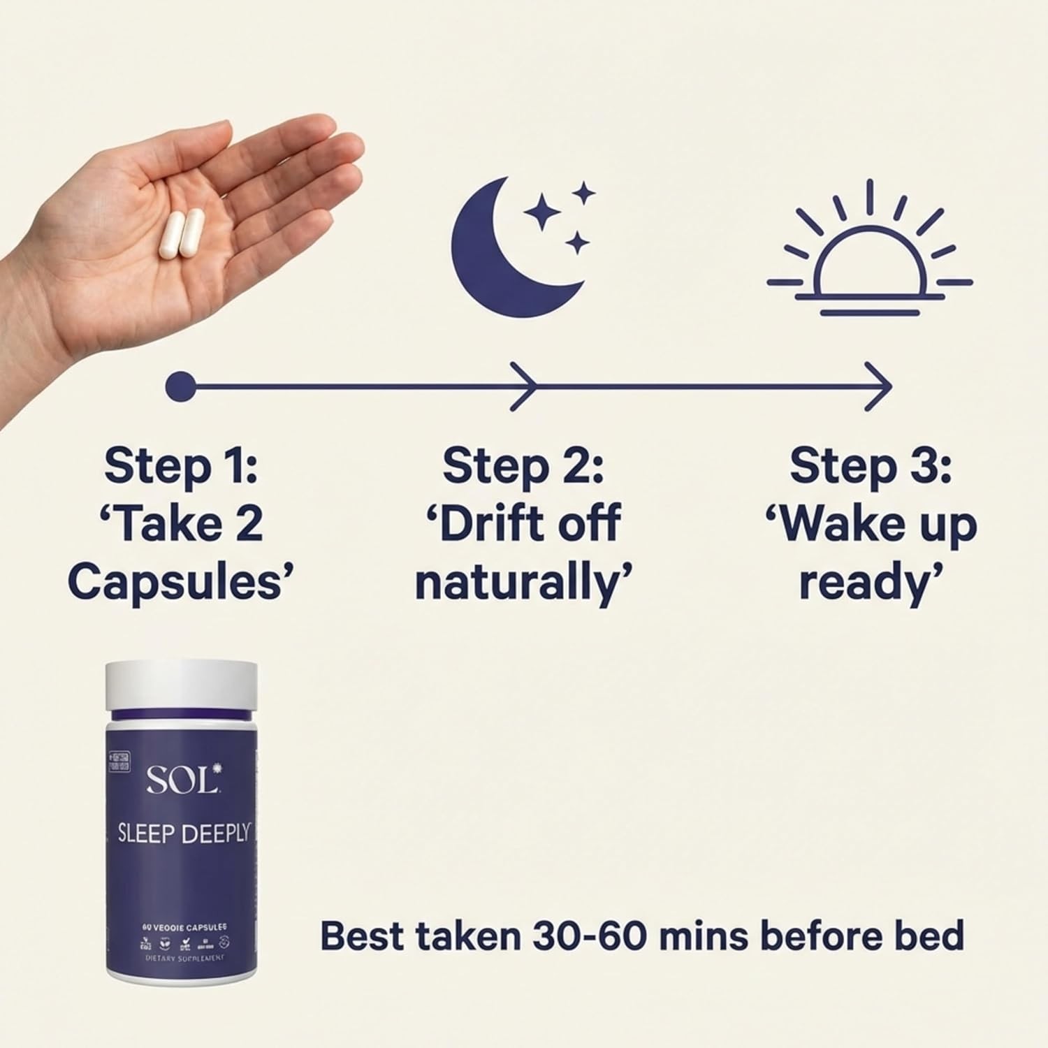 Sleep Aid Supplement for Adults 60 Capsules Herbal Vegan