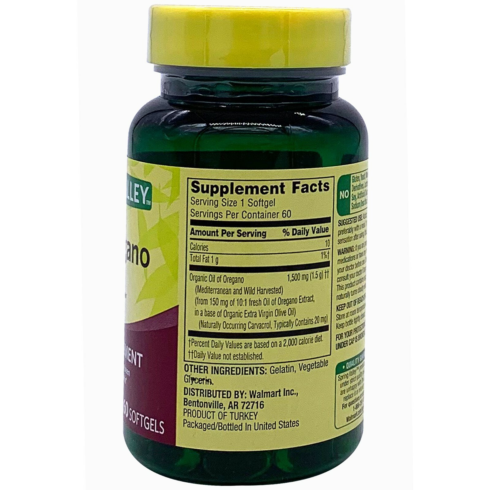 Spring Valley Mediterranean Oil of Oregano Extract Softgels, 1,500 mg, 60 Count+