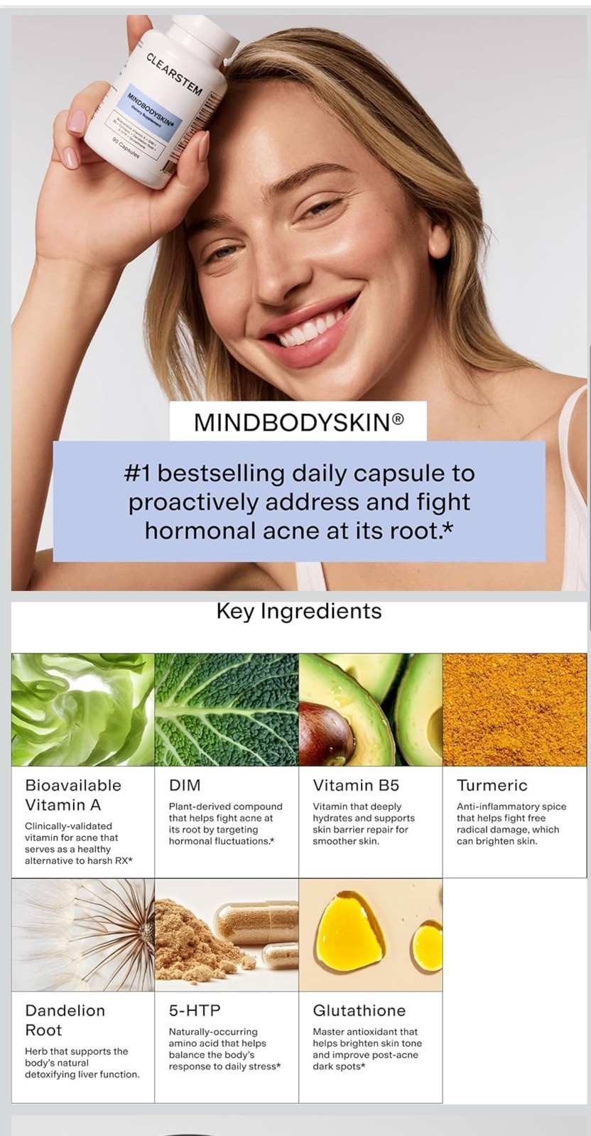 90 Count CLEARSTEM Hormonal Acne Supplement Organic DIM 5-HTP Mind Body Skin
