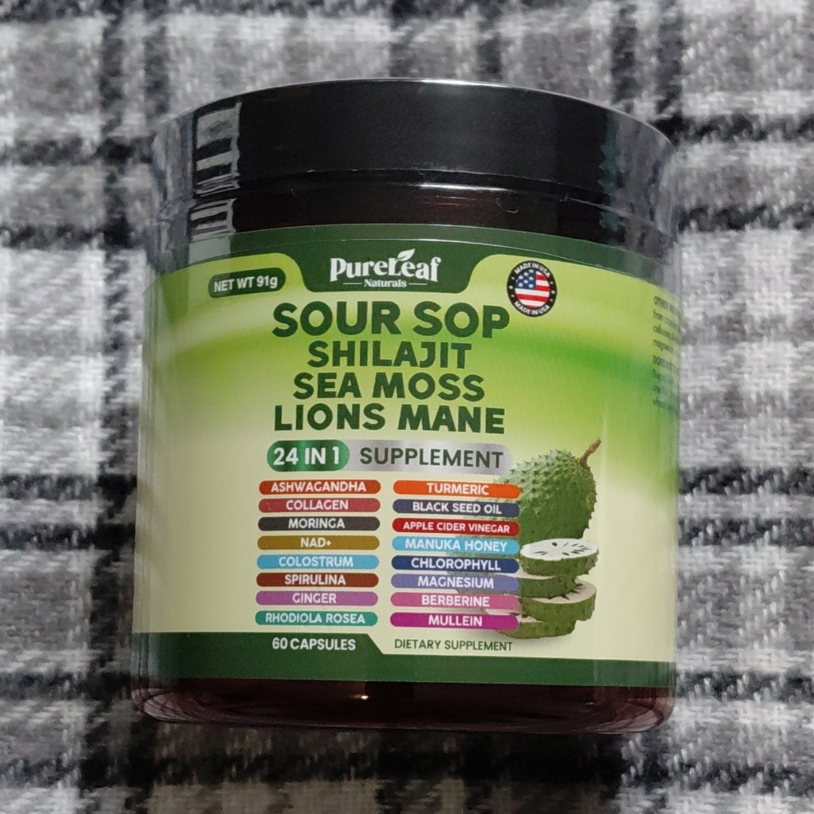 PureLeaf Naturals 24-in-1 Soursop Shilajit Sea Moss Lion’s Mane 60 Caps