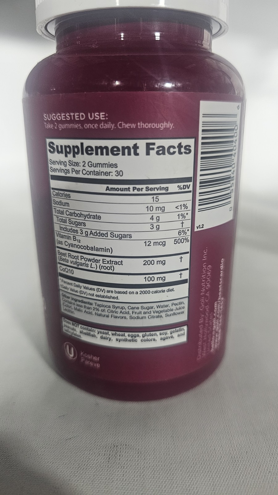 Beets Cardio Gummies 100mg CoQ10 +Vitamin B12 Heart Health Exp:04/2027