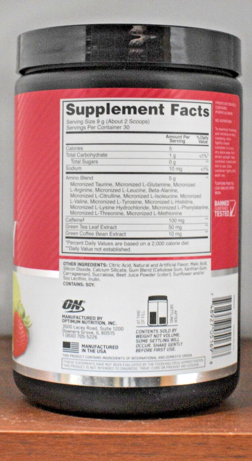 Optimum Nutrition Essential Amino Energy Strawberry Lime 30 Servings 9.5oz