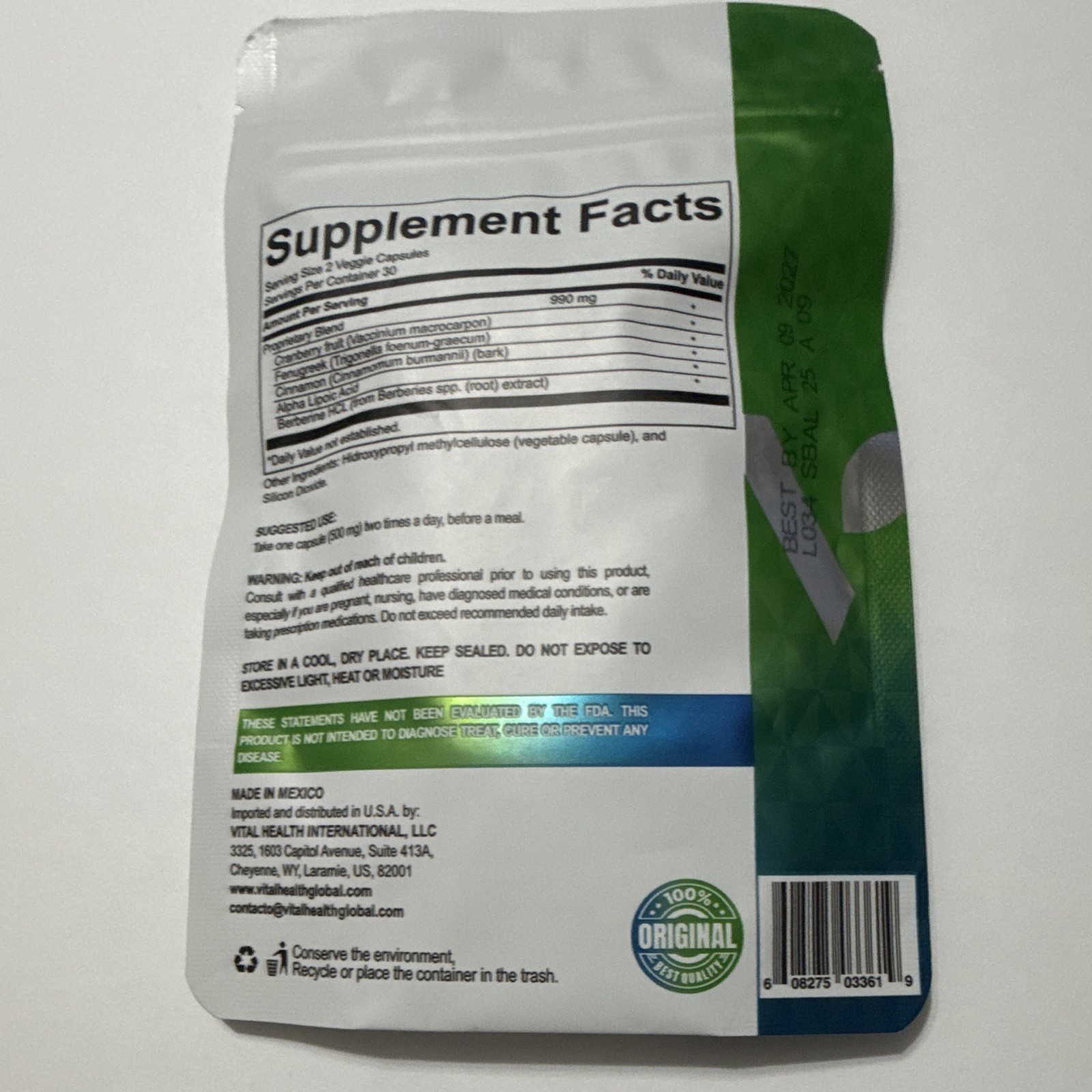 VitalHealth S-BALANCE Cranberry Fenugreek ALA Berberine 60 Capsules