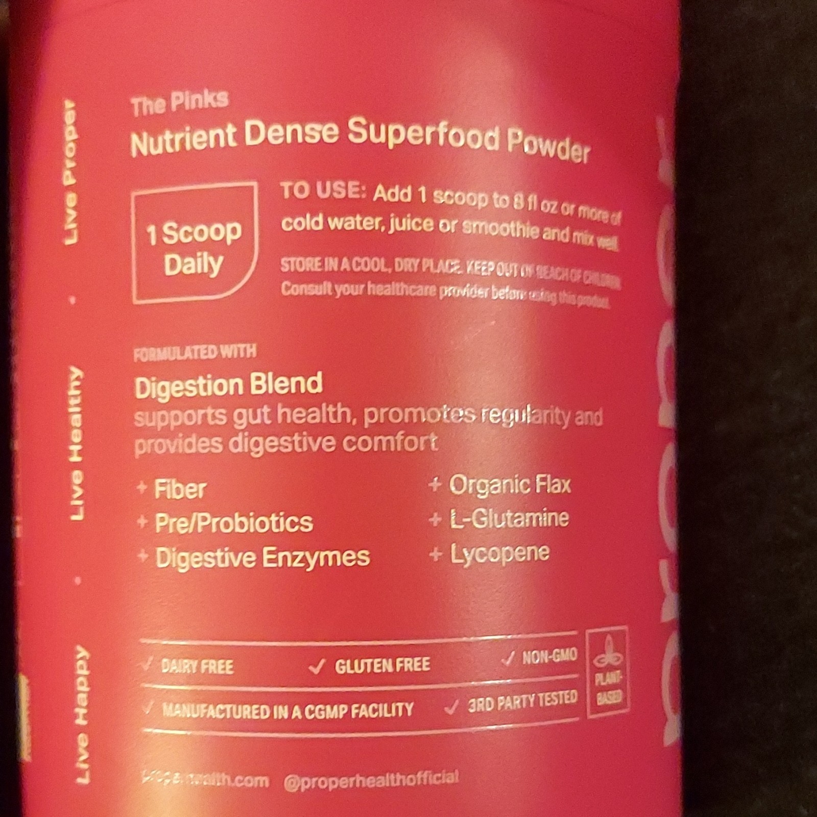 Proper Digestive Support Superfood Powder Strawberry Pomegranate 8oz