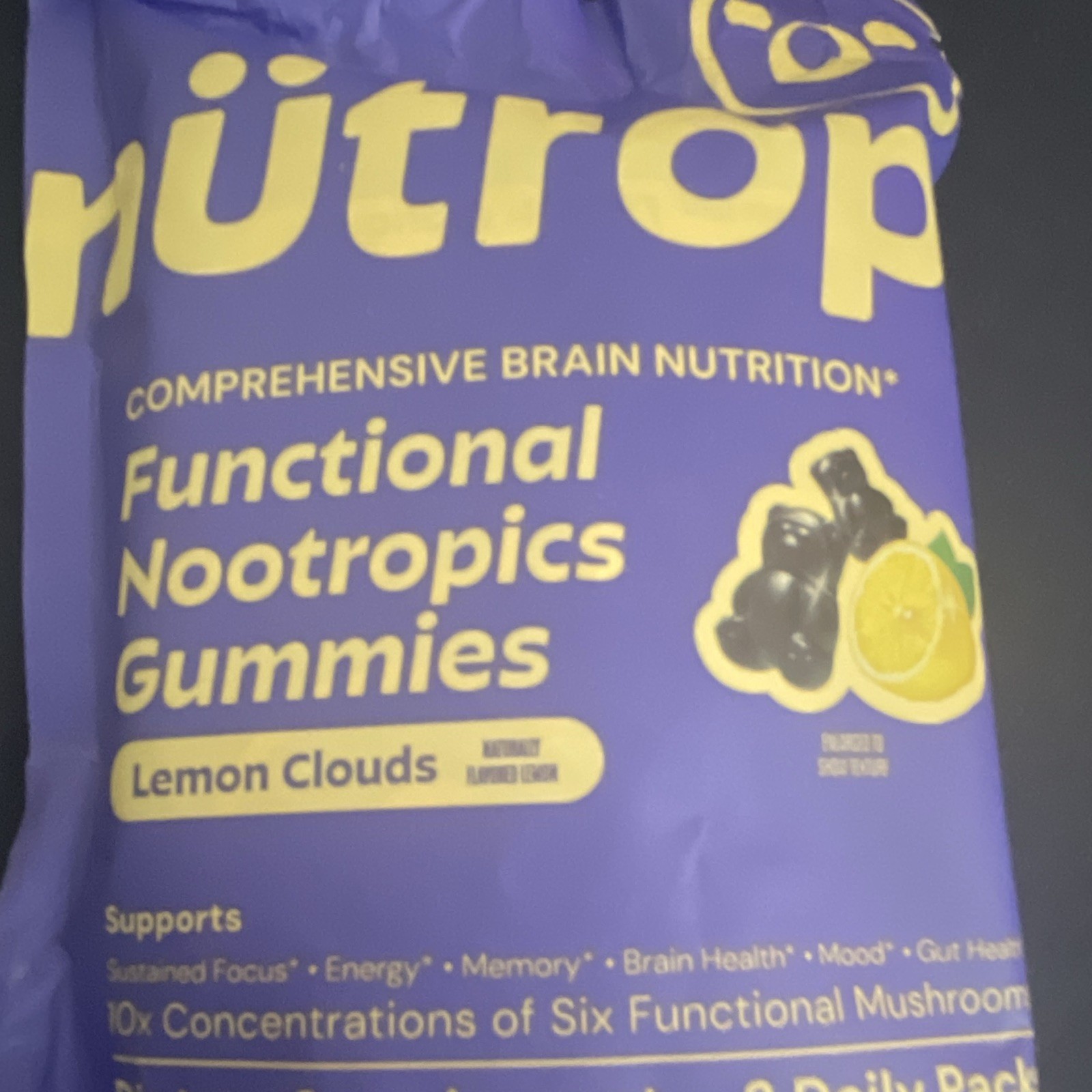 nütrops Nootropics Gummies Lemon Clouds, Reishi Blend, Vegan 60g EXP 05/2027
