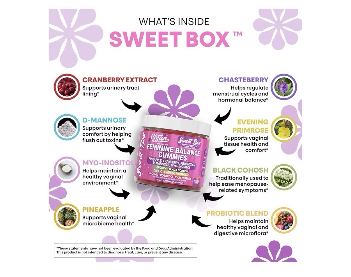 Clean Nutra Feminine Balance Gummies Vaginal Probiotic Ph Balance 60 Gummies