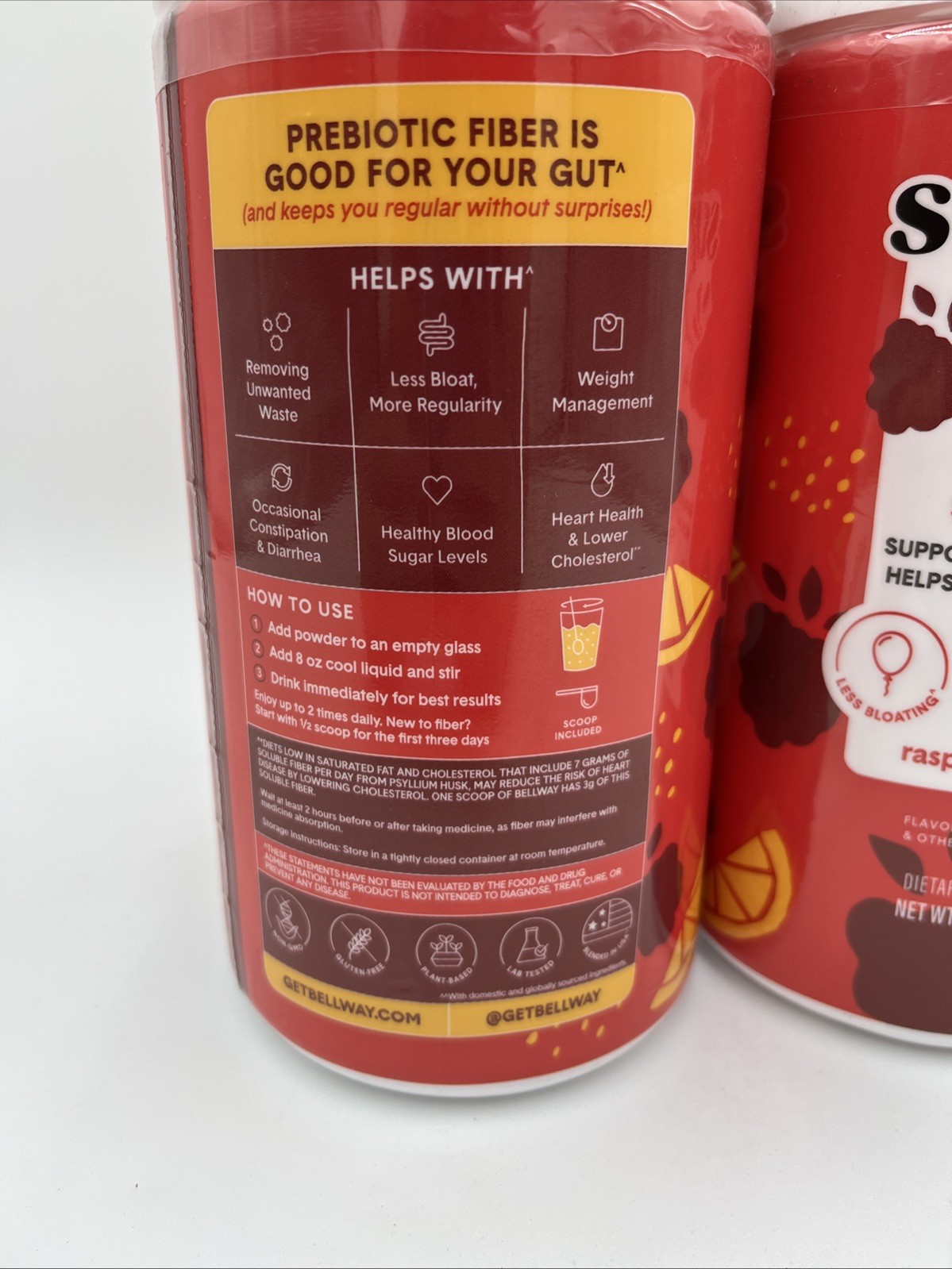 Bellway Super Fiber + Fruit Psyllium Husk Raspberry Lemon 36oz 18 x2