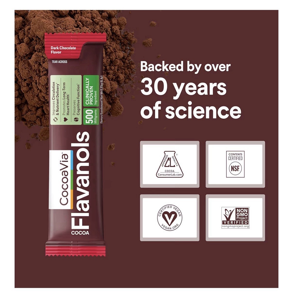 CocoaVia Cocoa Flavanols Powder Heart Circulation Cognitive Health 30 Sticks