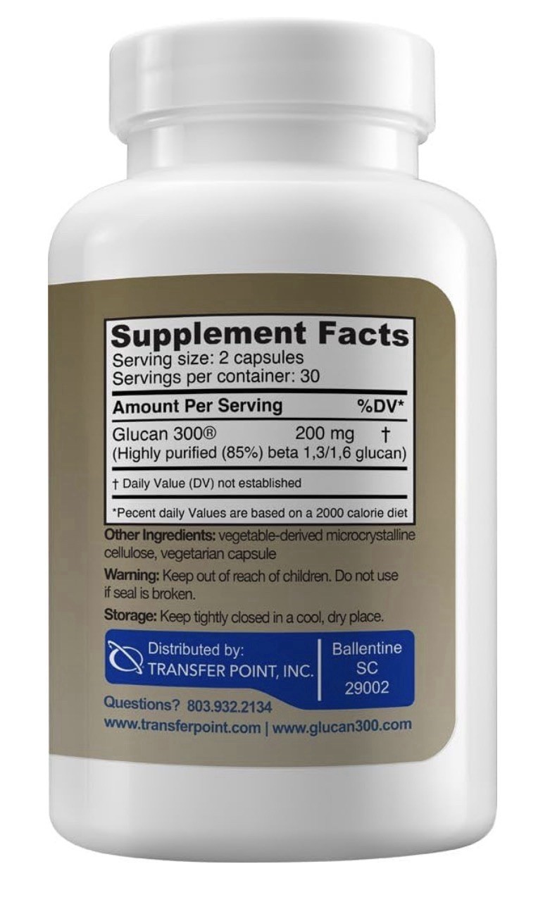 2 Pack Transfer Point Beta 1,3D Glucan 100 mg Immune Support Dietary Supplement