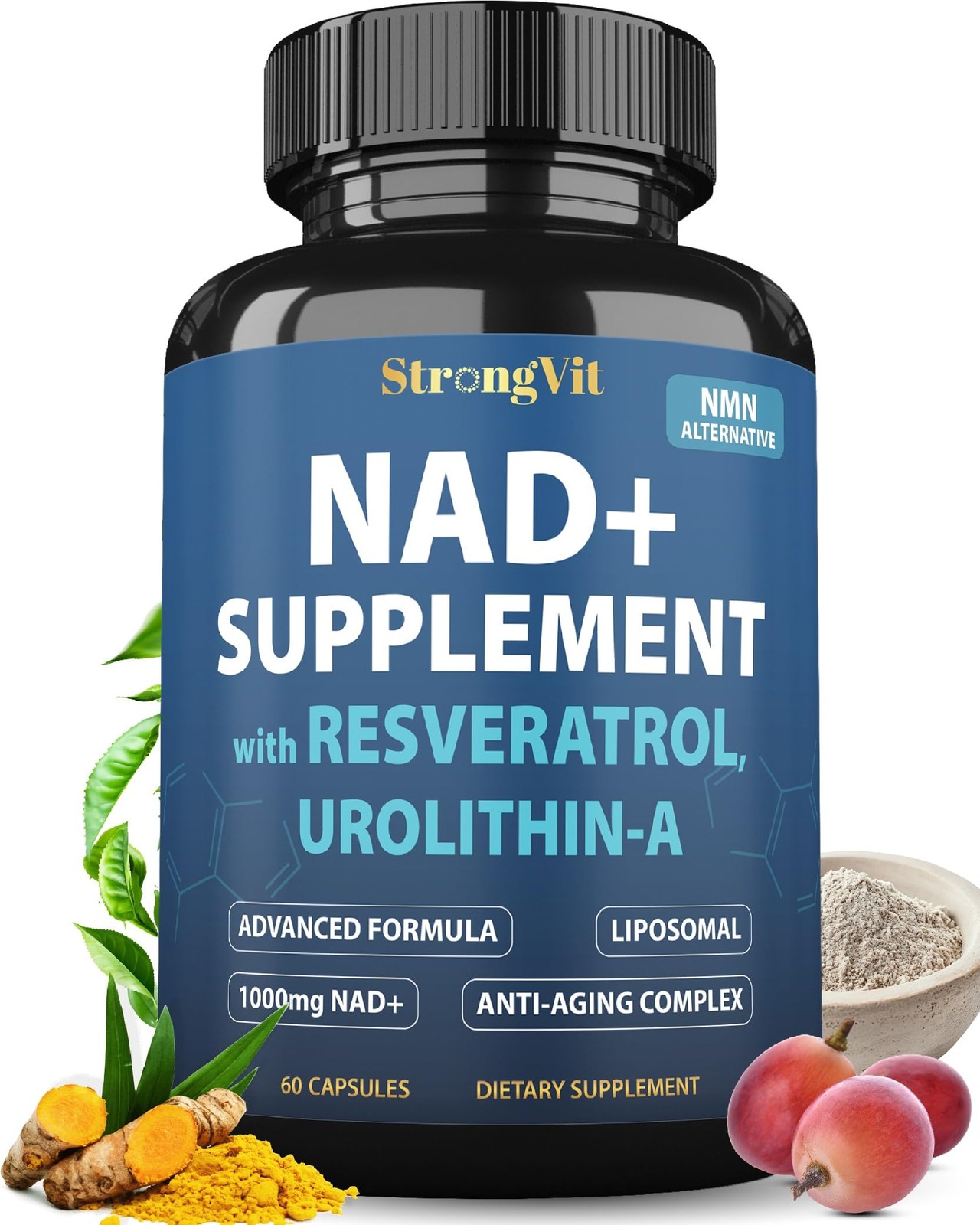 StrongVit NAD Supplement with Resveratrol & Urolithin-A, 60 Count (Pack of 1)