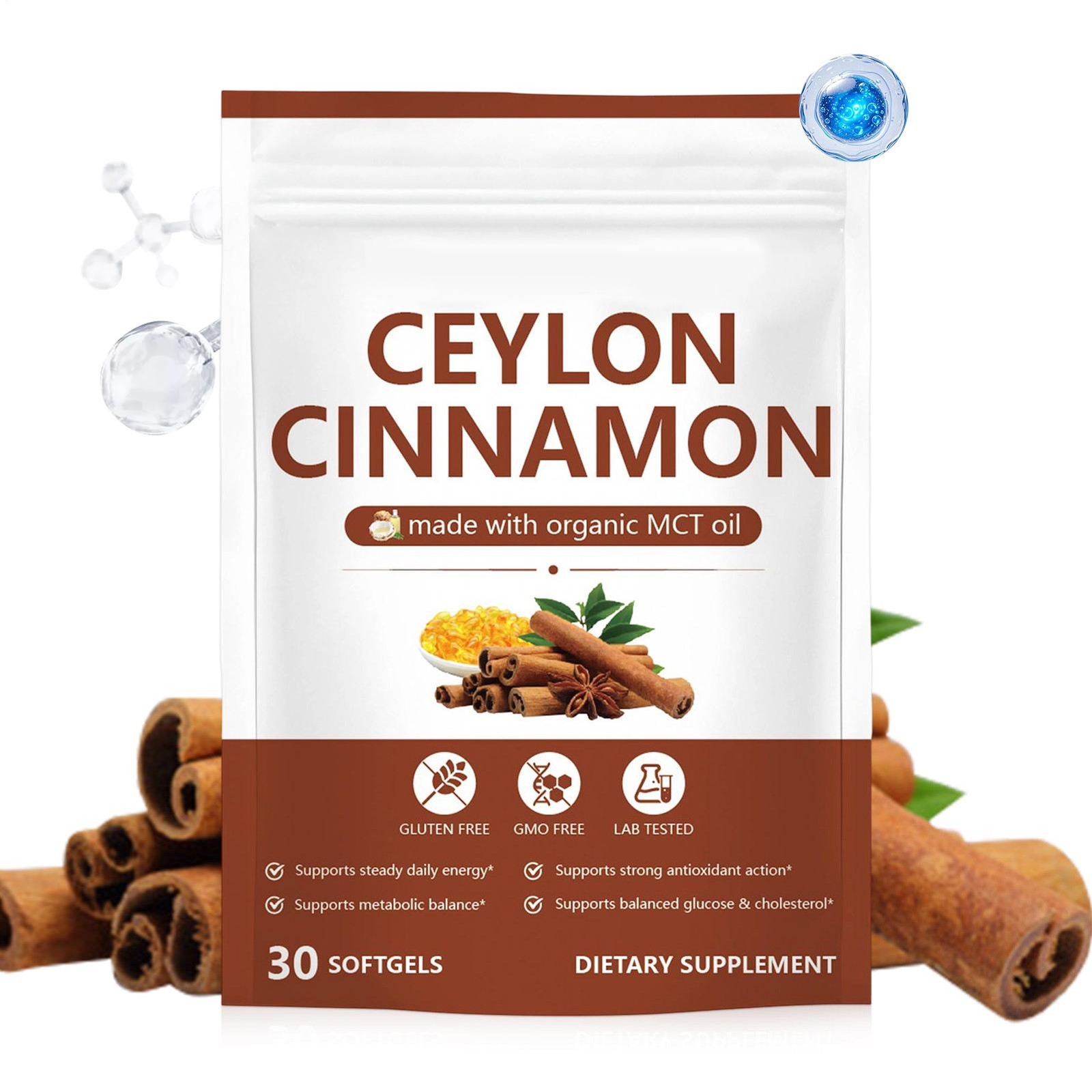 Ceylon Cinnamon Softgels with MCT Oil – 30 Softgels – True Ceylon Cinnamon Supp