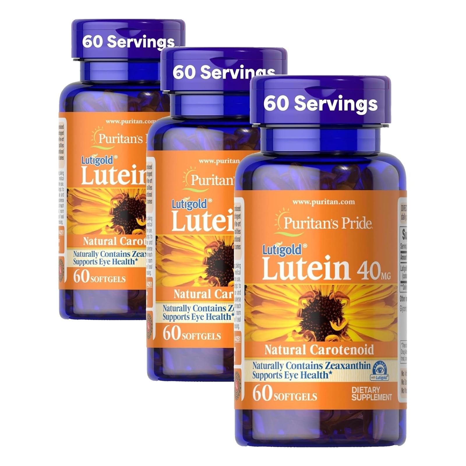 Puritan’s Pride Lutigold Lutein 40mg with Zeaxanthin 60 Softgels Eye Health