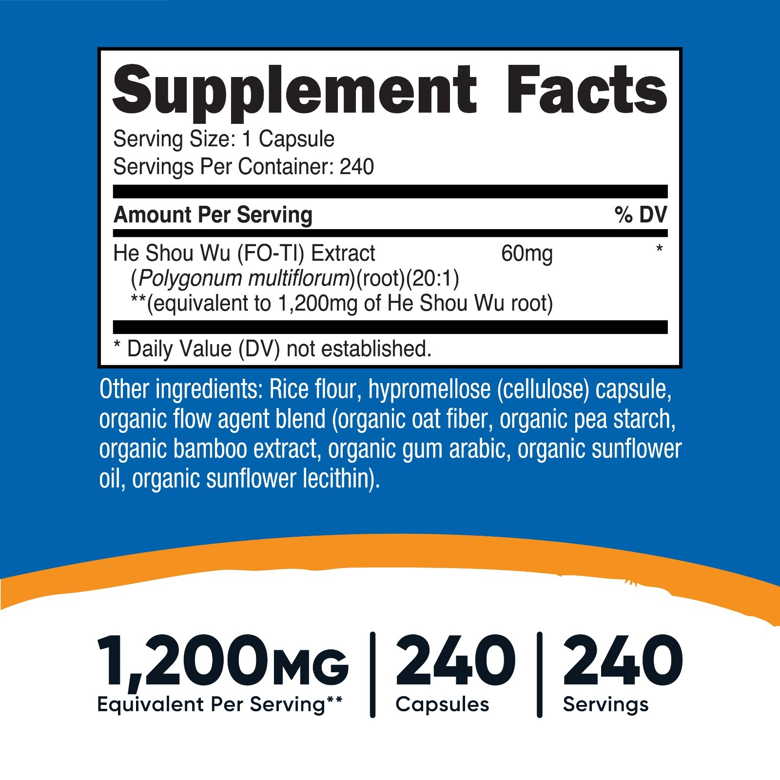 Nutricost He Shou Wu Root Supplement (1,200mg Equivalent) 240 Capsules – Fo-Ti
