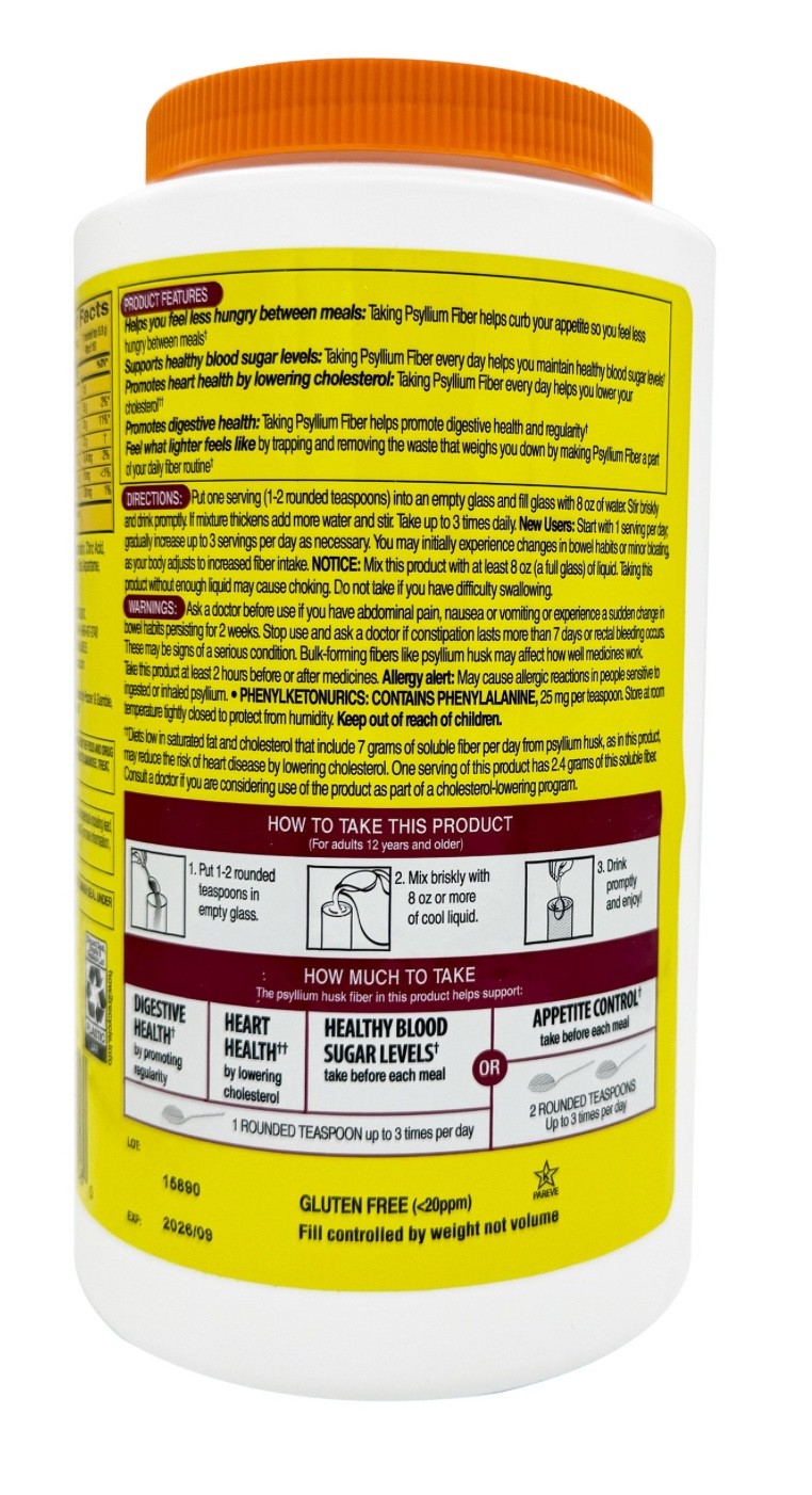 Kirkland Sugar Free Psyllium Fiber Supplement Powder 180 Doses. EXP 02/2028