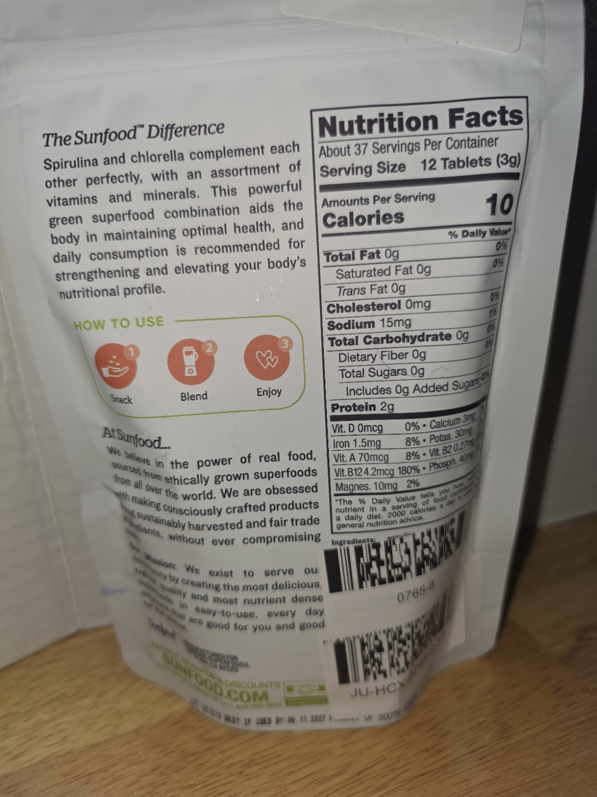 Sunfood Super Algae Tablets Spirulina Chlorella 50/50 Blend 4oz 456ct Vegan