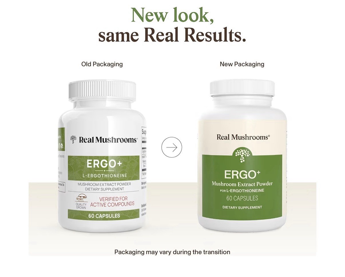 Real Mushrooms Ergo+ L-Ergothioneine Supplement Golden Oyster Mushroom 60Capsule
