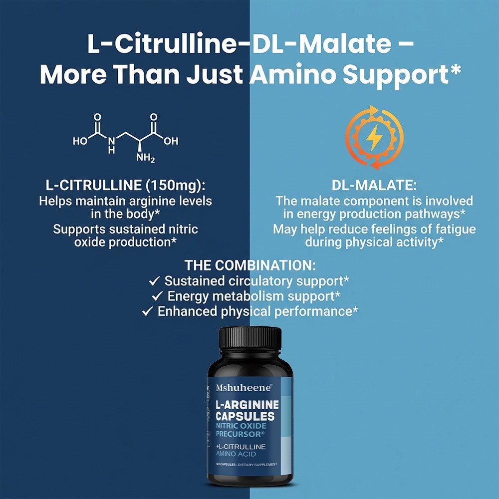 L-Arginin 800mg + L-Citrulline Capsules for Circulation & Energy 30/60/120Caps