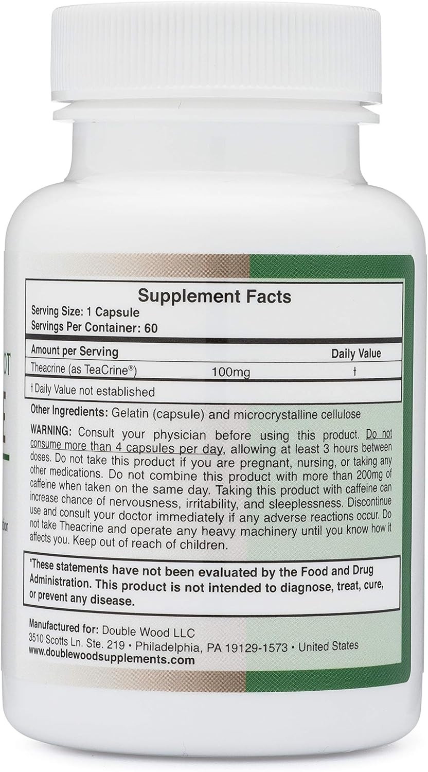 Theacrine (Teacrine) 100 Mg, 60 Capsules – Energy and Focus Supplement (Similar