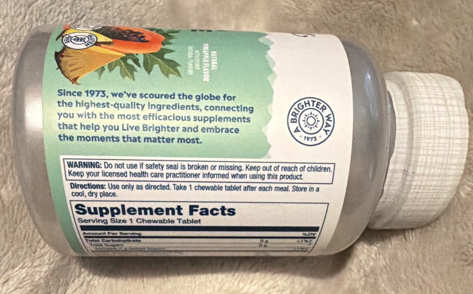Solaray Papaya Enzyme Digestive Support Vegan Gluten-Free Pineapple 180 ct