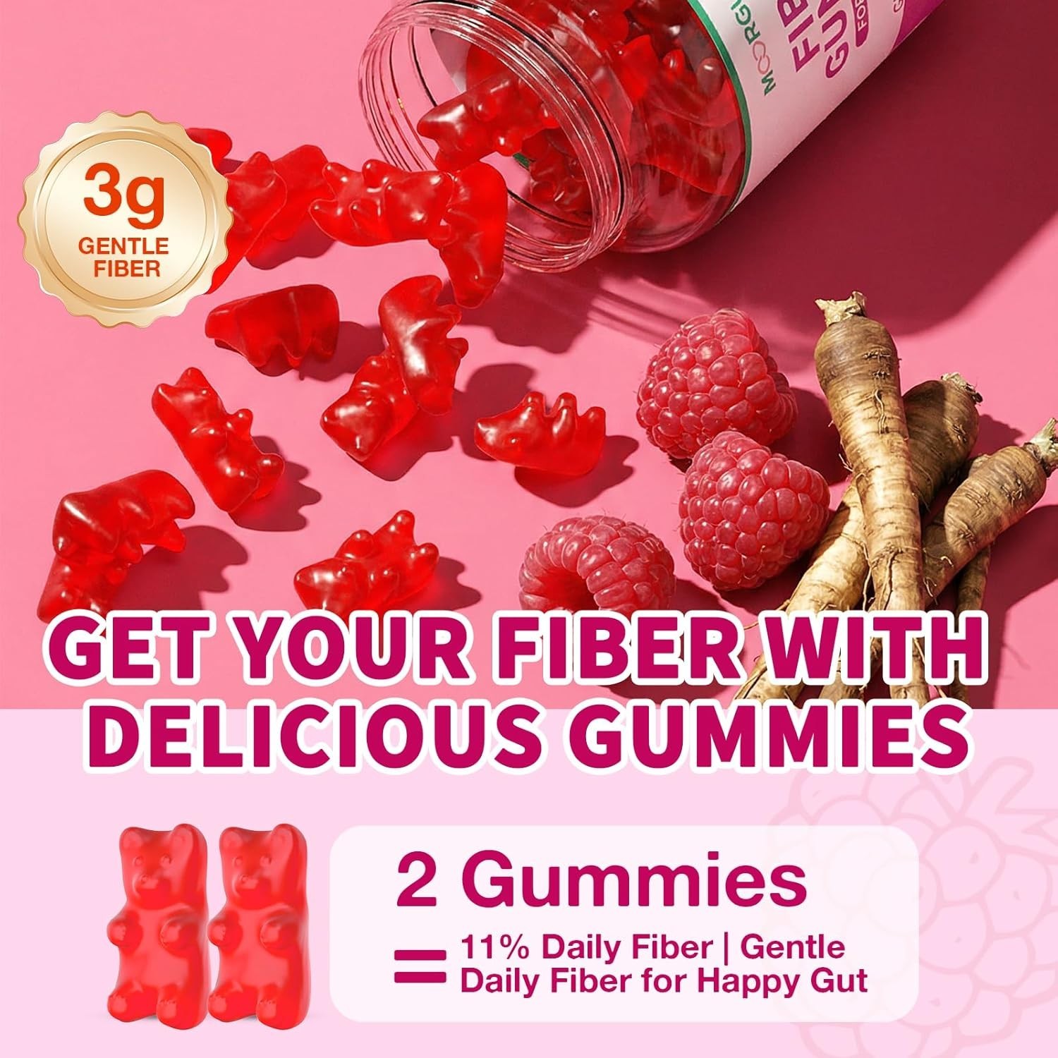 Sugar Free Fiber Gummies 60ct – Organic Chicory Root Digestive Health Vegan Kit